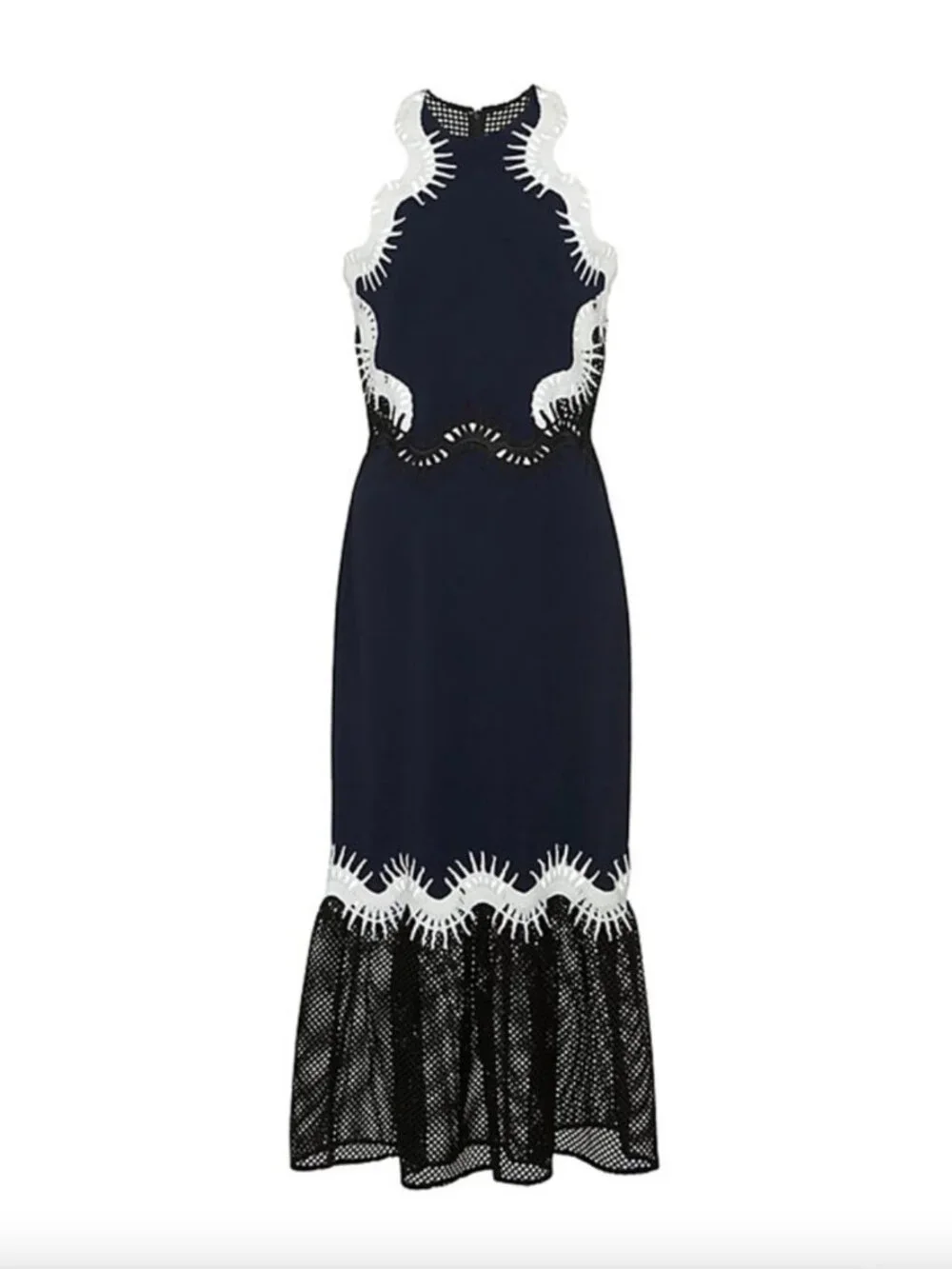 JONATHAN SIMKHAI Navy Blue Blace Peplum Lace Embroidered Midi Dress size M - Picture 3 of 11